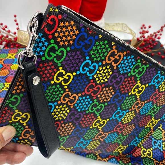 Gucci supreme Psychedelic print GG canvas coated zip pouch made in Italy - Picture 12 of 13